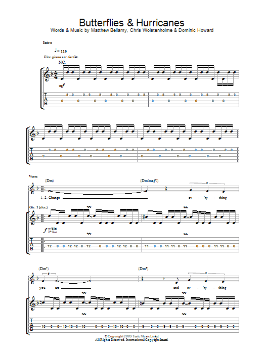 Download Muse Butterflies And Hurricanes Sheet Music