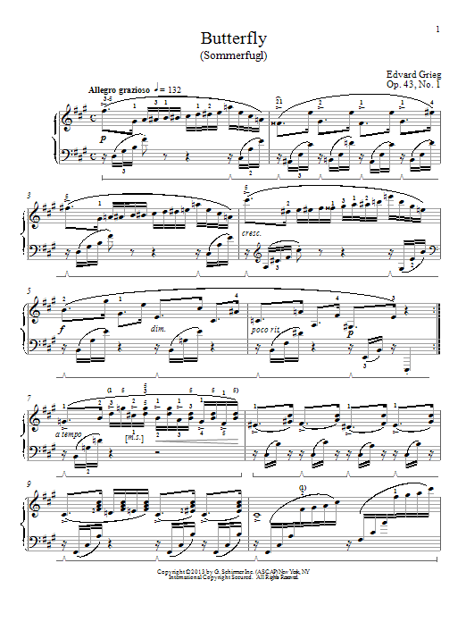 Download Edvard Grieg Butterfly (from 'Lyric Pieces Op. 43') Sheet Music