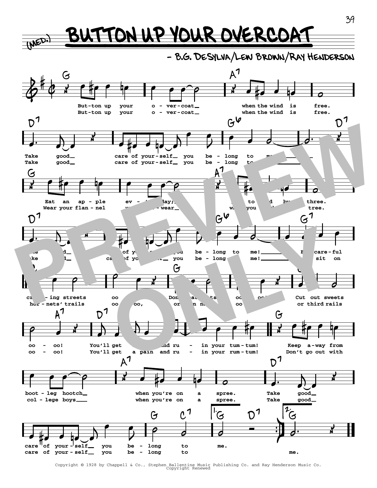 Download Ray Henderson Button Up Your Overcoat (High Voice) (f Sheet Music