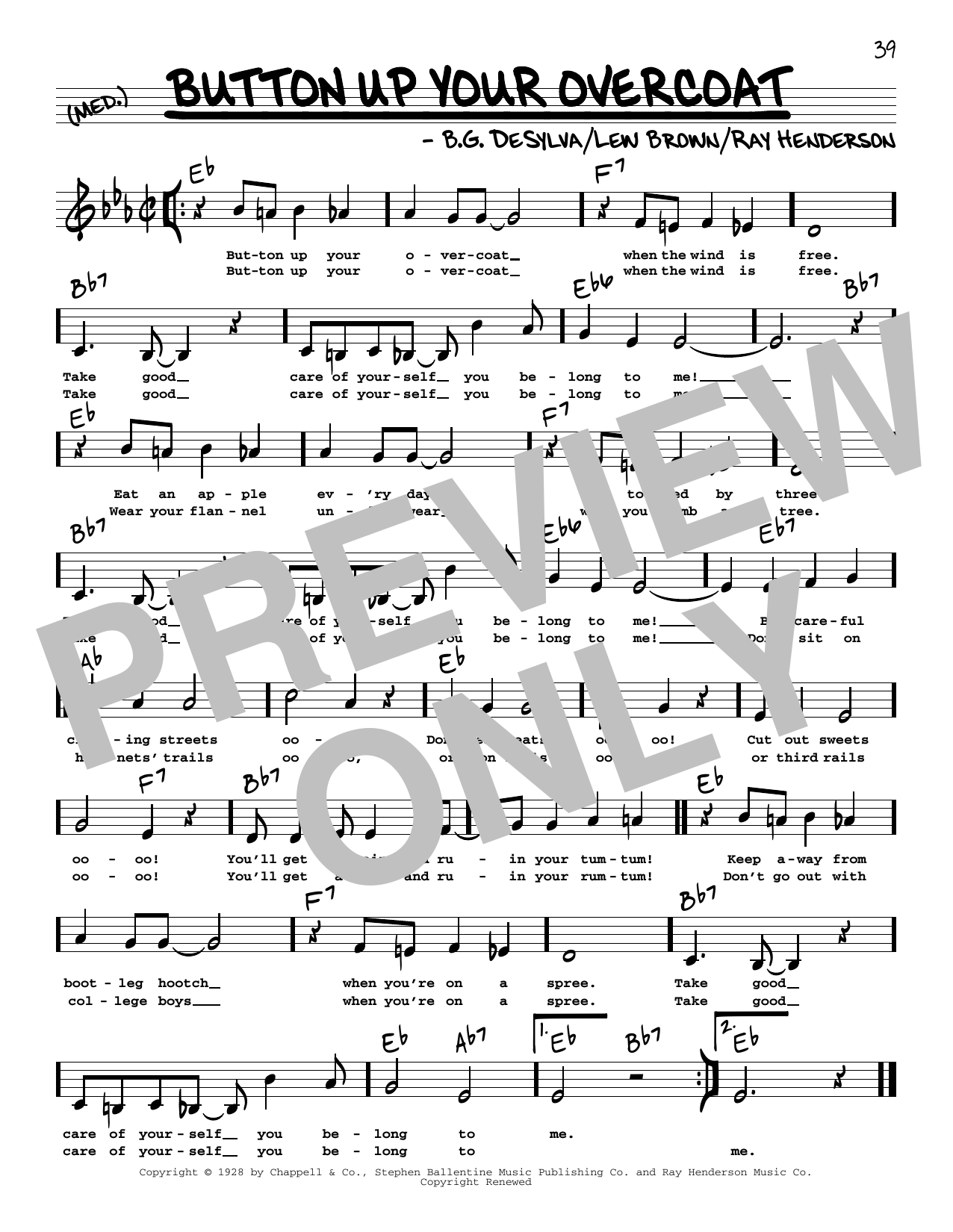 B.G. DeSylva Button Up Your Overcoat (Low Voice) sheet music notes printable PDF score