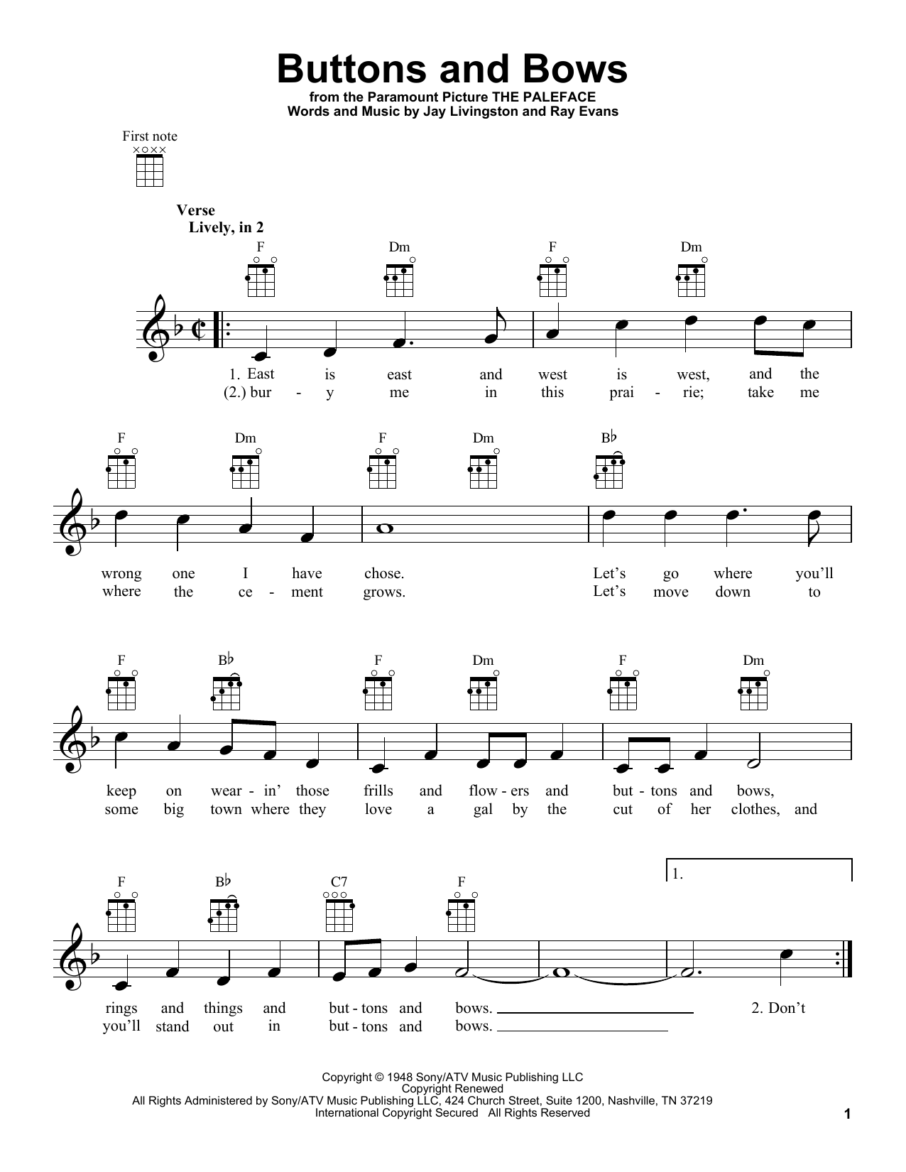 Download Jay Livingston Buttons And Bows Sheet Music