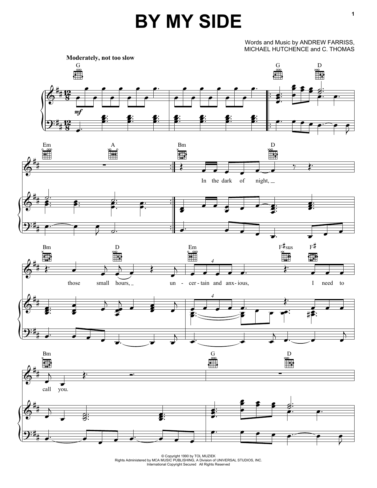 INXS By My Side sheet music notes printable PDF score