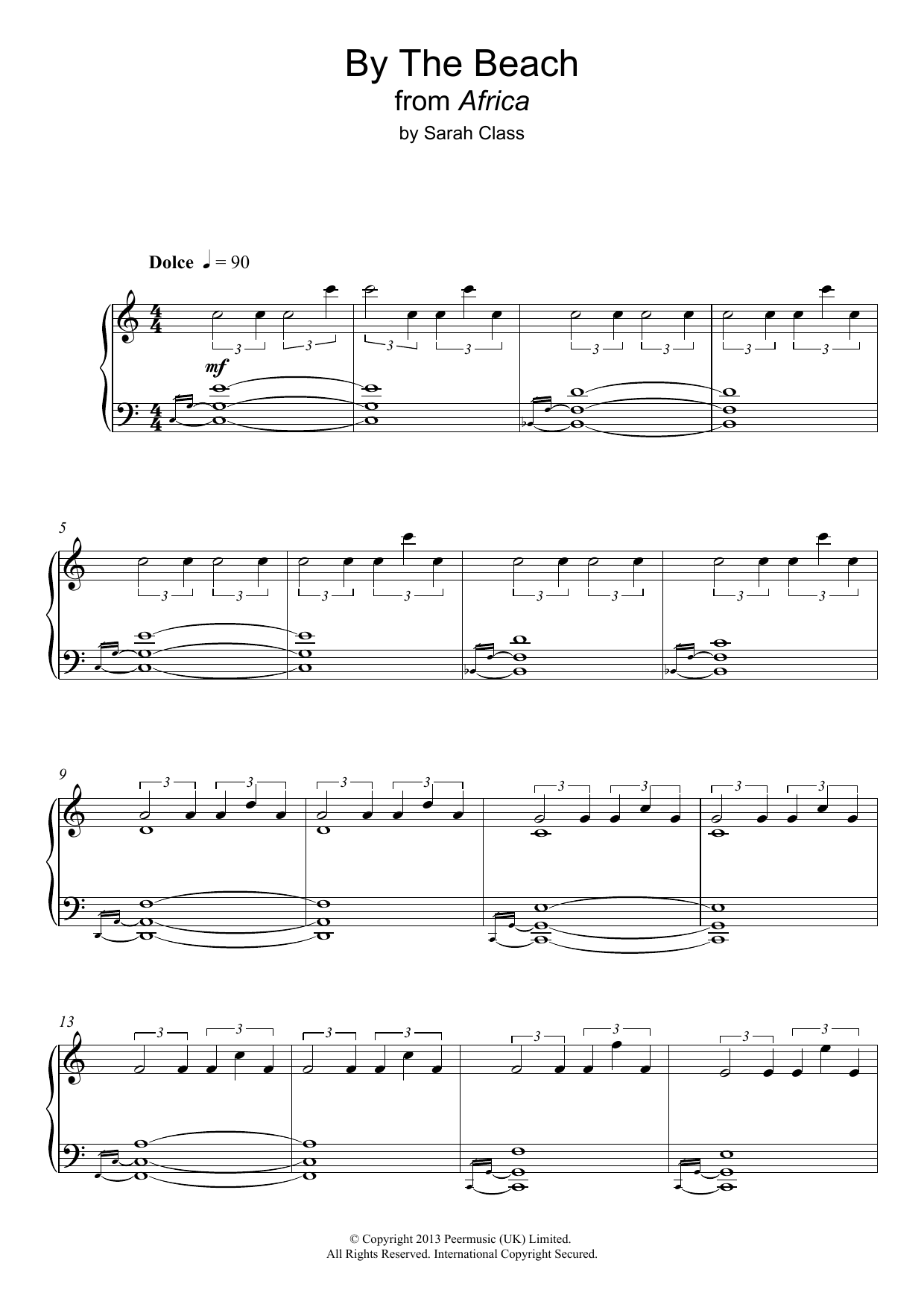Download Sarah Class By The Beach (from 'Africa') Sheet Music