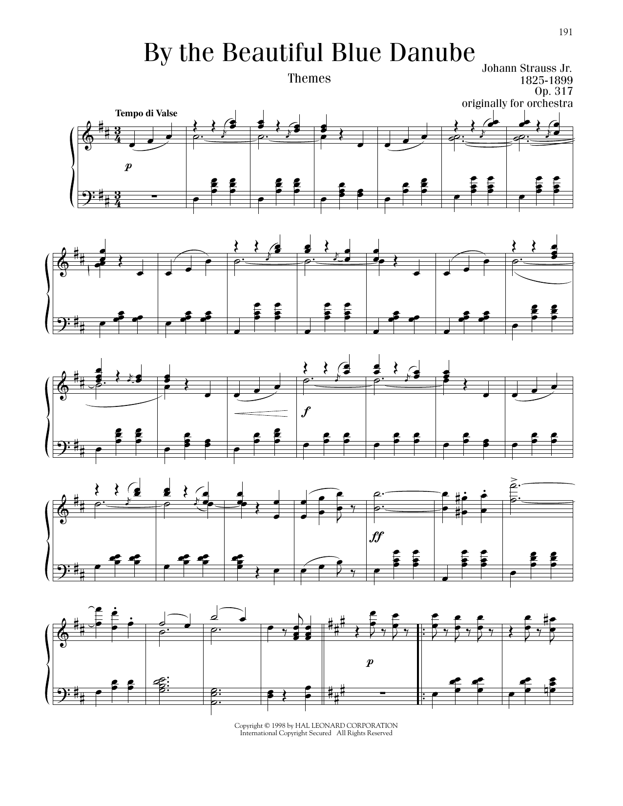 Johann Strauss, Jr. By The Beautiful Blue Danube sheet music notes printable PDF score