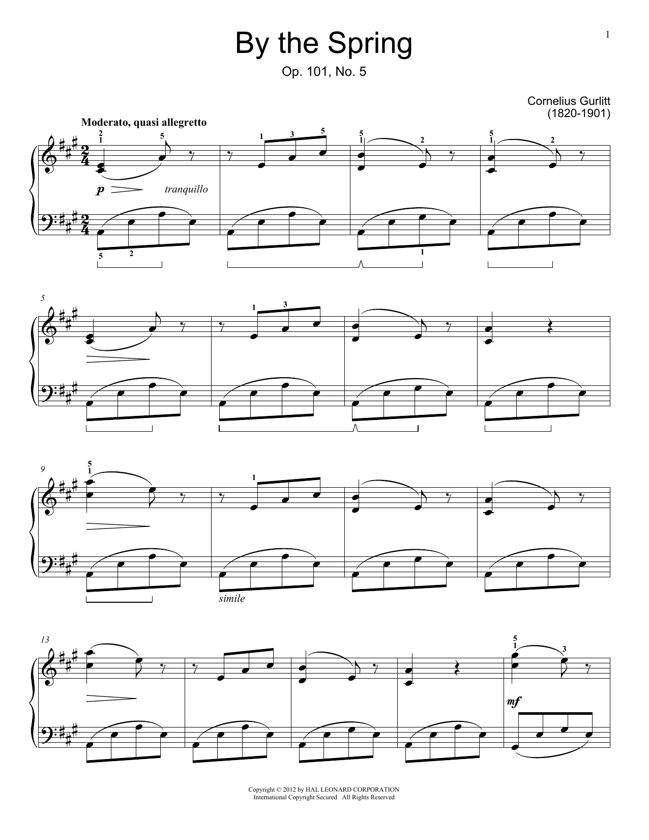 Download Cornelius Gurlitt By The Spring, Op. 101, No. 5 Sheet Music