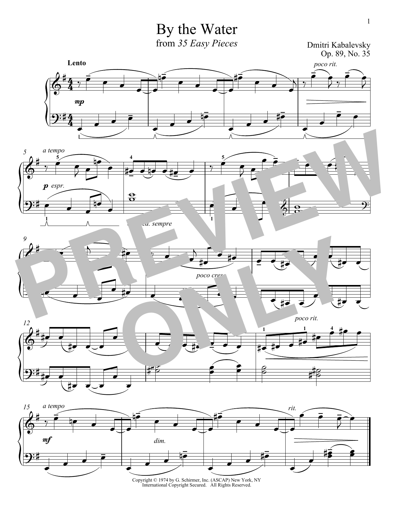 Download Dmitri Kabalevsky By The Water, Op. 89, No. 35 Sheet Music