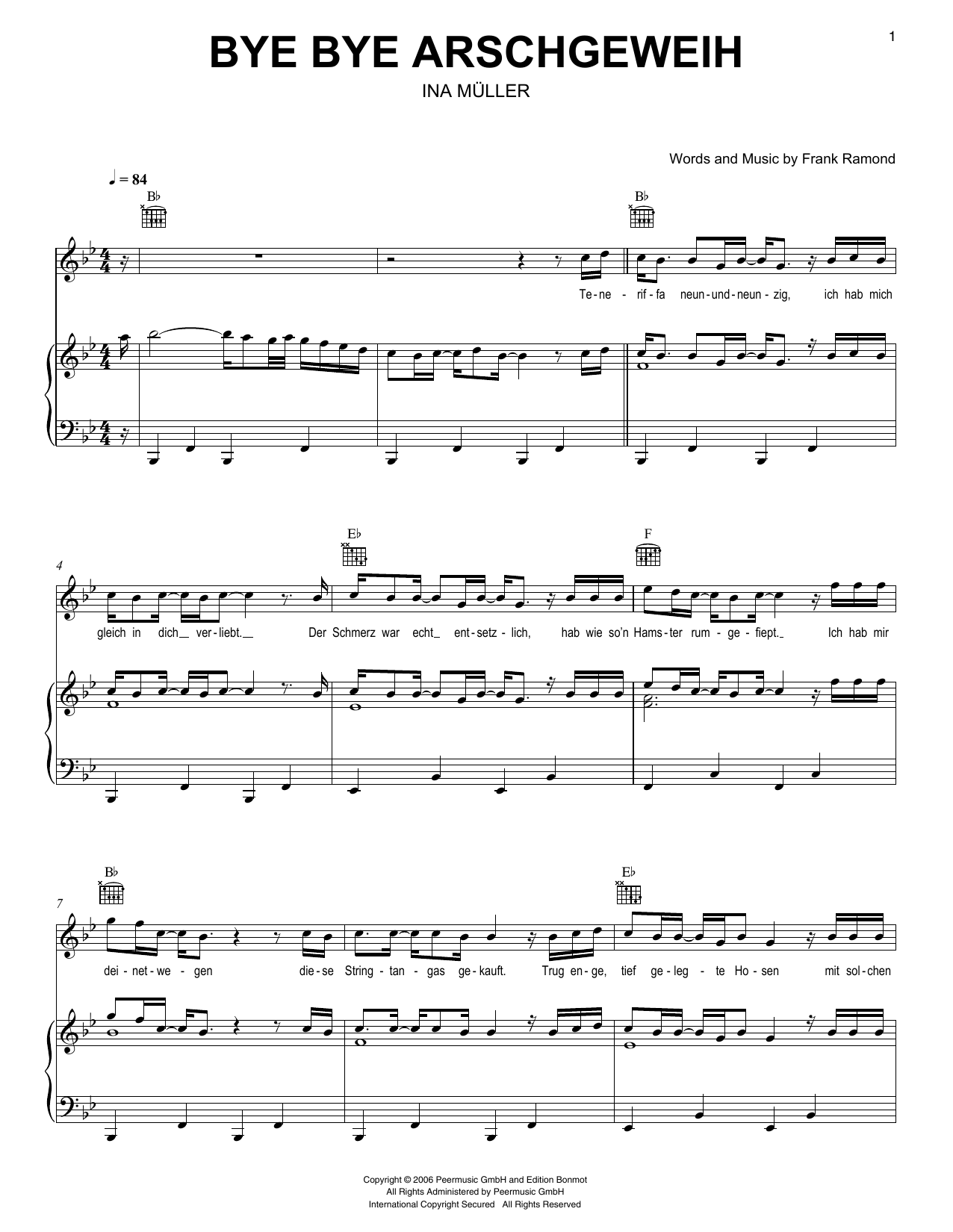 Ina Müller Bye Bye Arschgeweih sheet music notes printable PDF score