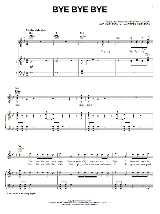 'N Sync Bye Bye Bye sheet music notes printable PDF score