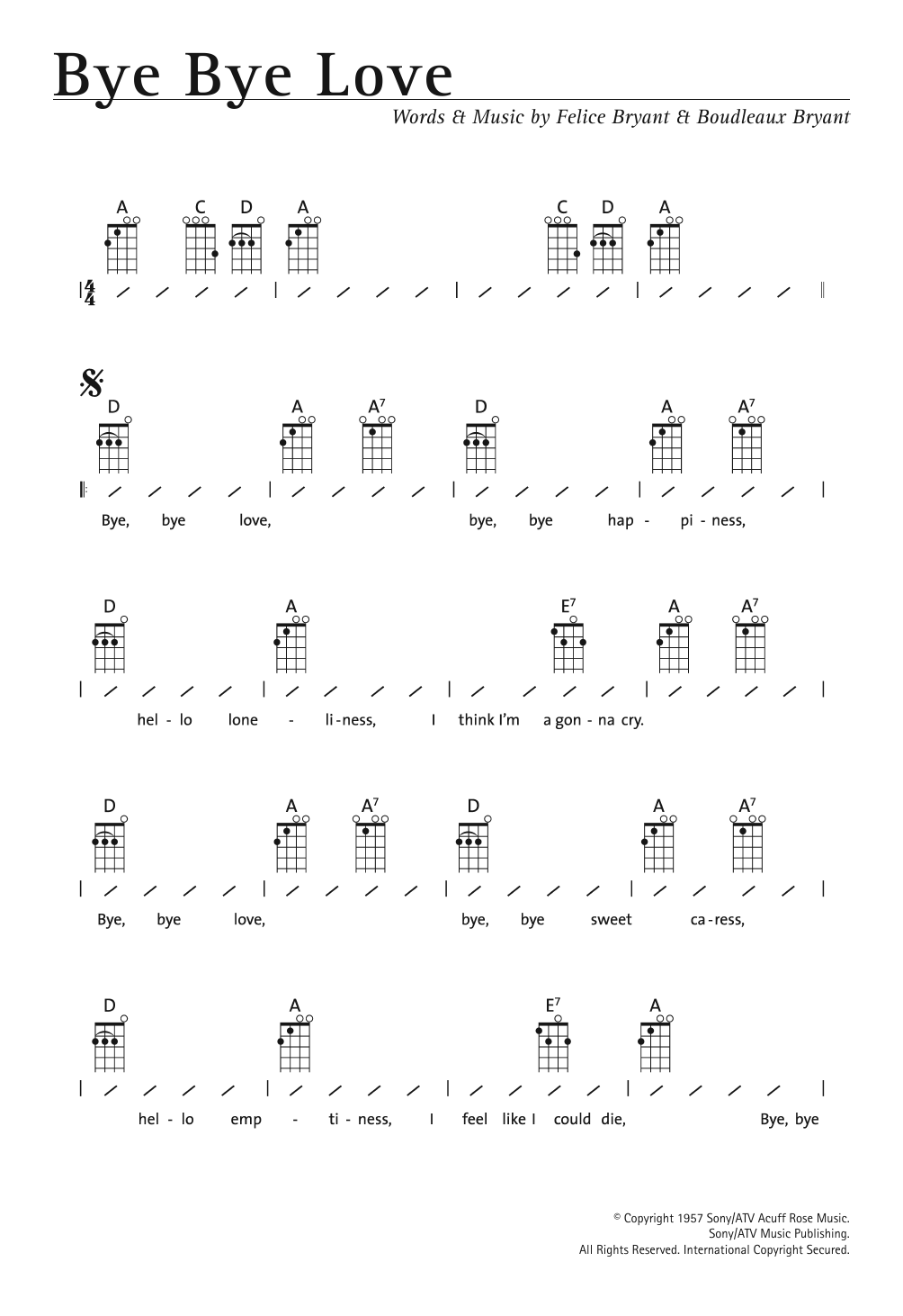Download The Everly Brothers Bye Bye Love Sheet Music