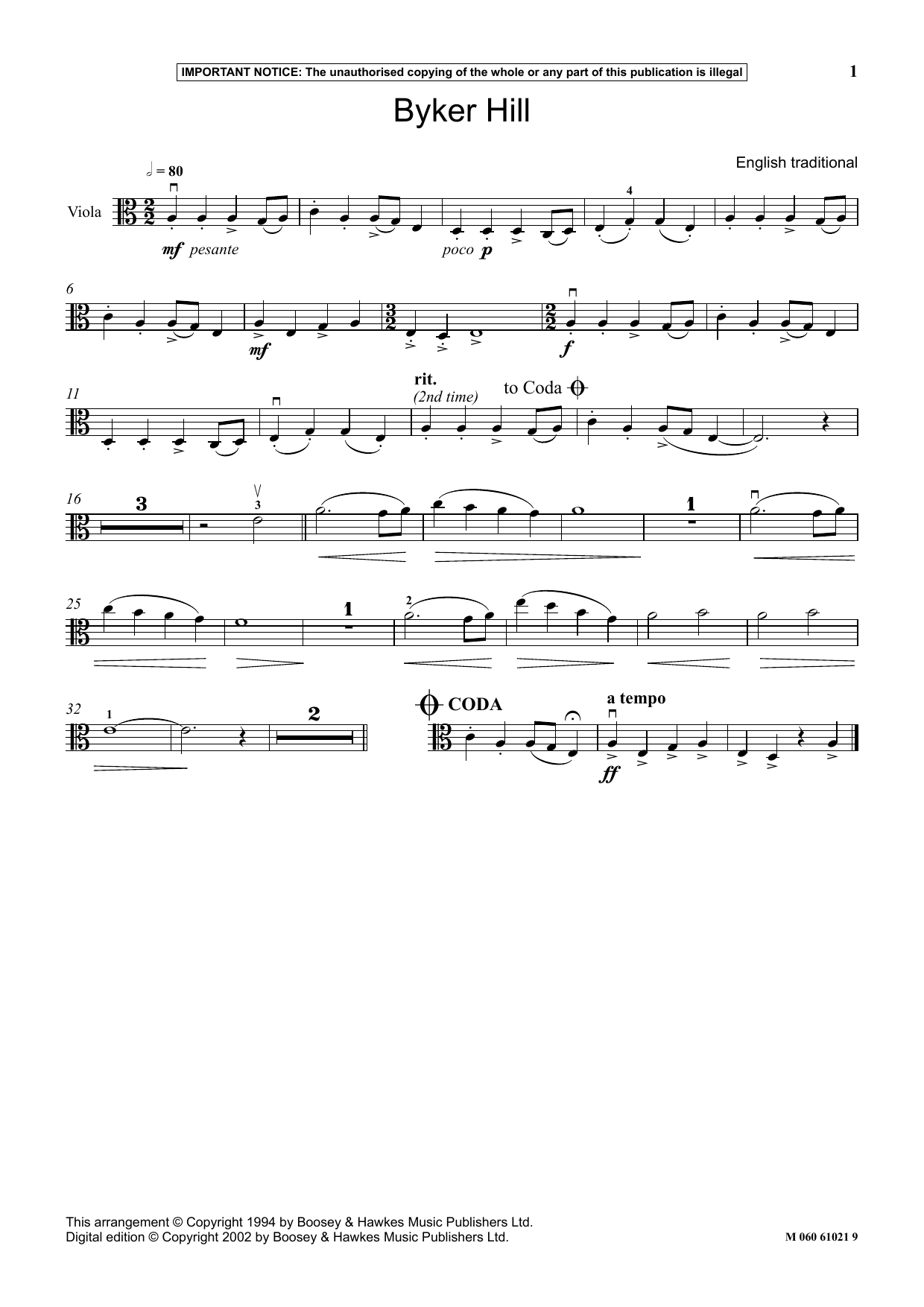 Download English Traditional Byker Hill Sheet Music
