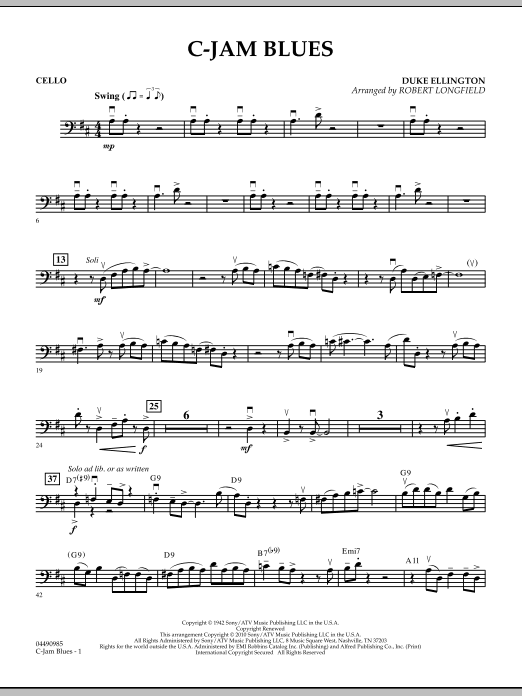 Download Robert Longfield C-Jam Blues - Cello Sheet Music