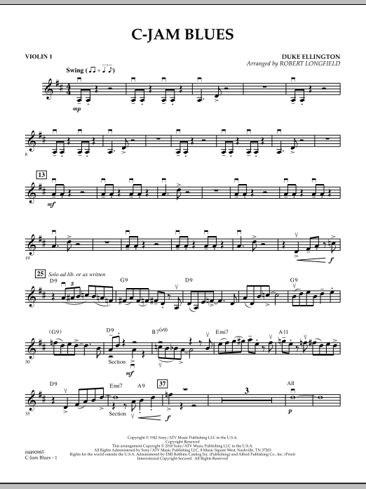 Download Robert Longfield C-Jam Blues - Violin 1 Sheet Music
