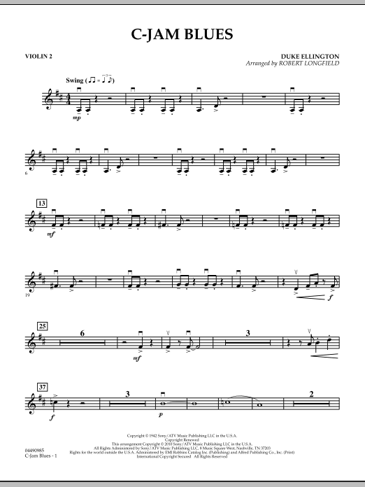 Download Robert Longfield C-Jam Blues - Violin 2 Sheet Music