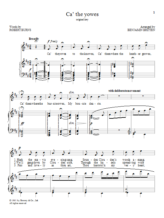 Download Benjamin Britten Ca' the yowes Sheet Music