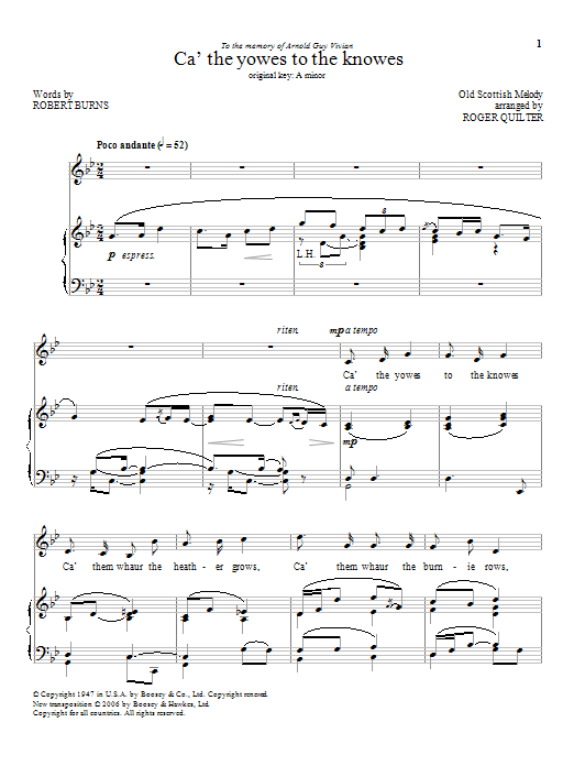 Download Roger Quilter Ca' The Yowes To The Knowes Sheet Music