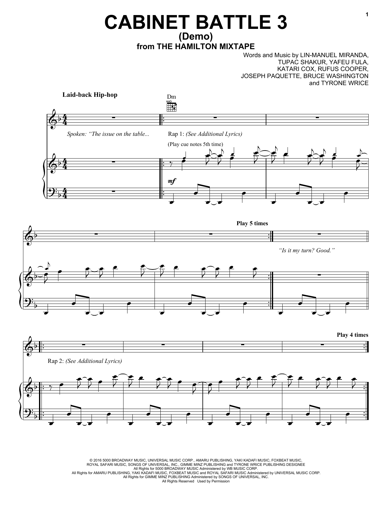 Download Lin-Manuel Miranda Cabinet Battle 3 (Demo) (from The Hamil Sheet Music