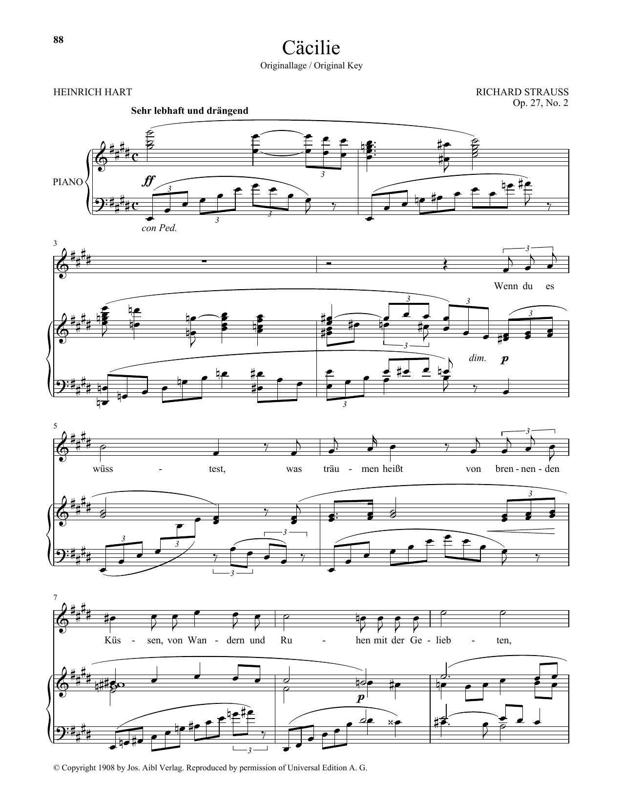 Download Richard Strauss Cacilie (High Voice) Sheet Music