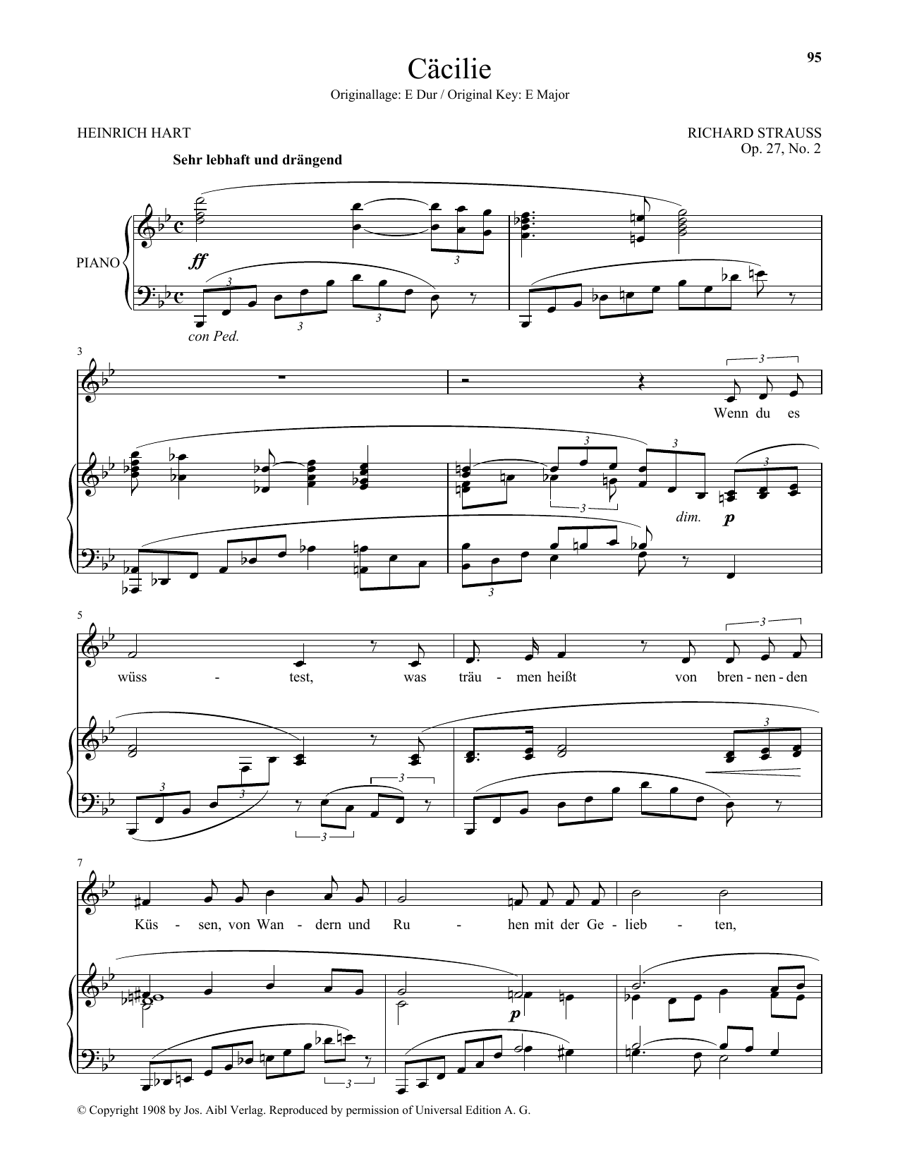 Download Richard Strauss Cacilie (Low Voice) Sheet Music