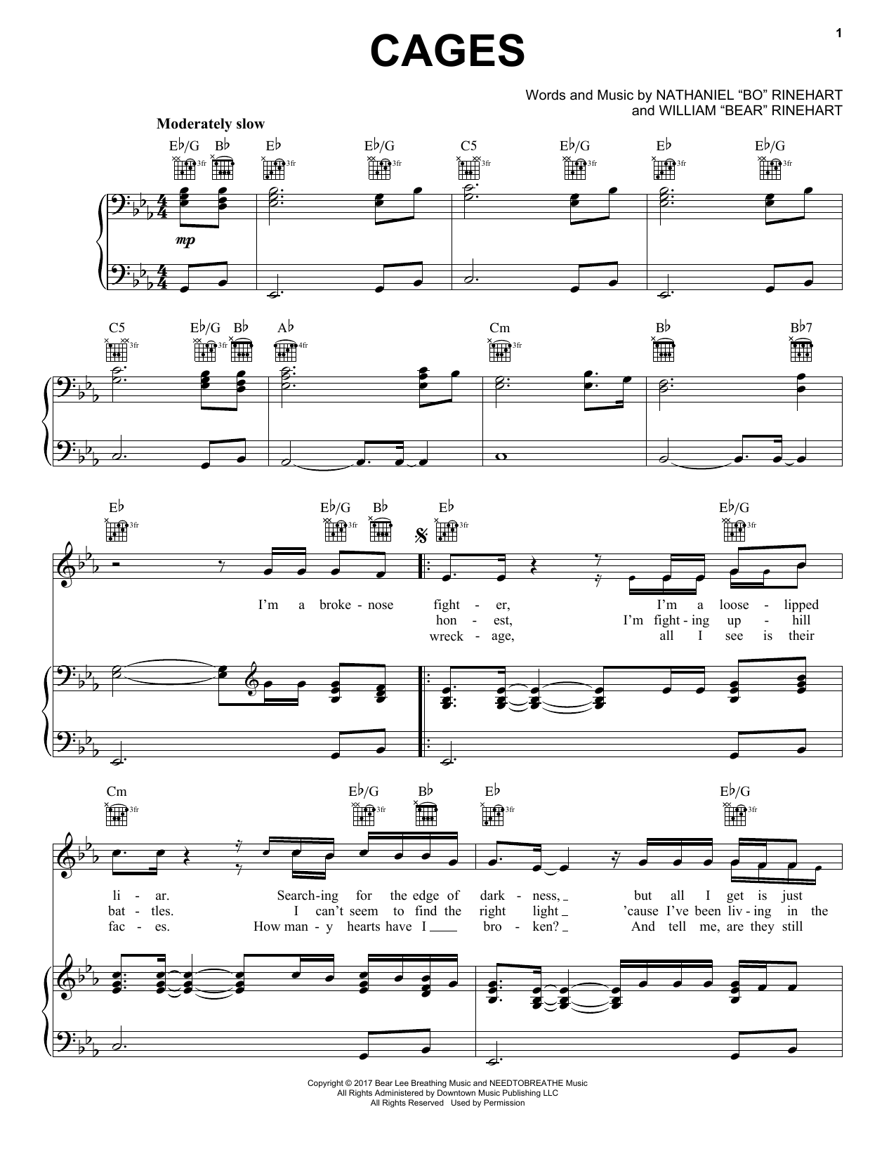 Download NEEDTOBREATHE Cages Sheet Music
