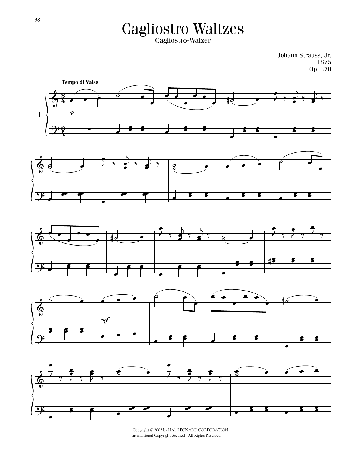 Johann Strauss Cagliostro Waltzes, Op. 370 sheet music notes printable PDF score