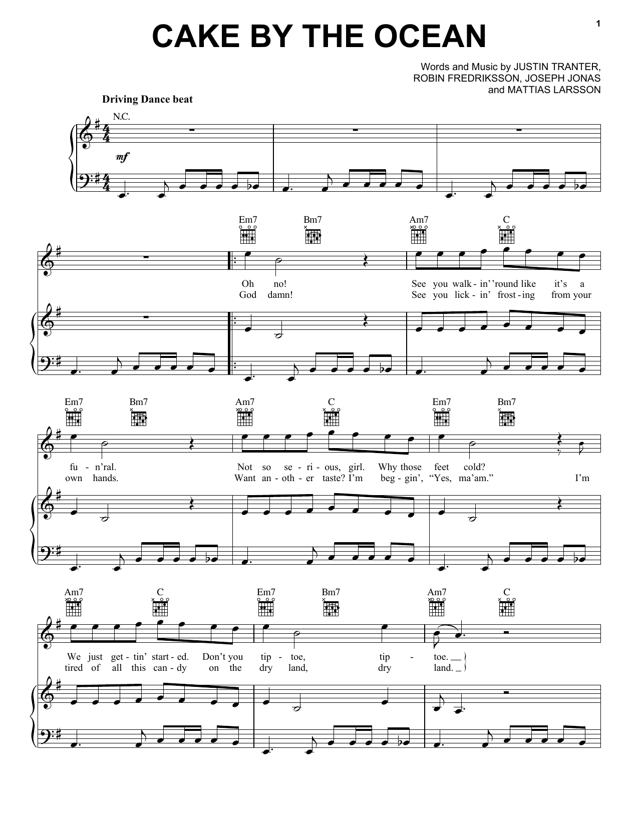 Download DNCE Cake By The Ocean Sheet Music