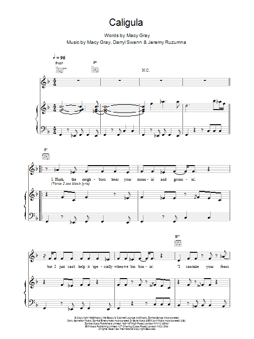 Macy Gray Caligula sheet music notes printable PDF score