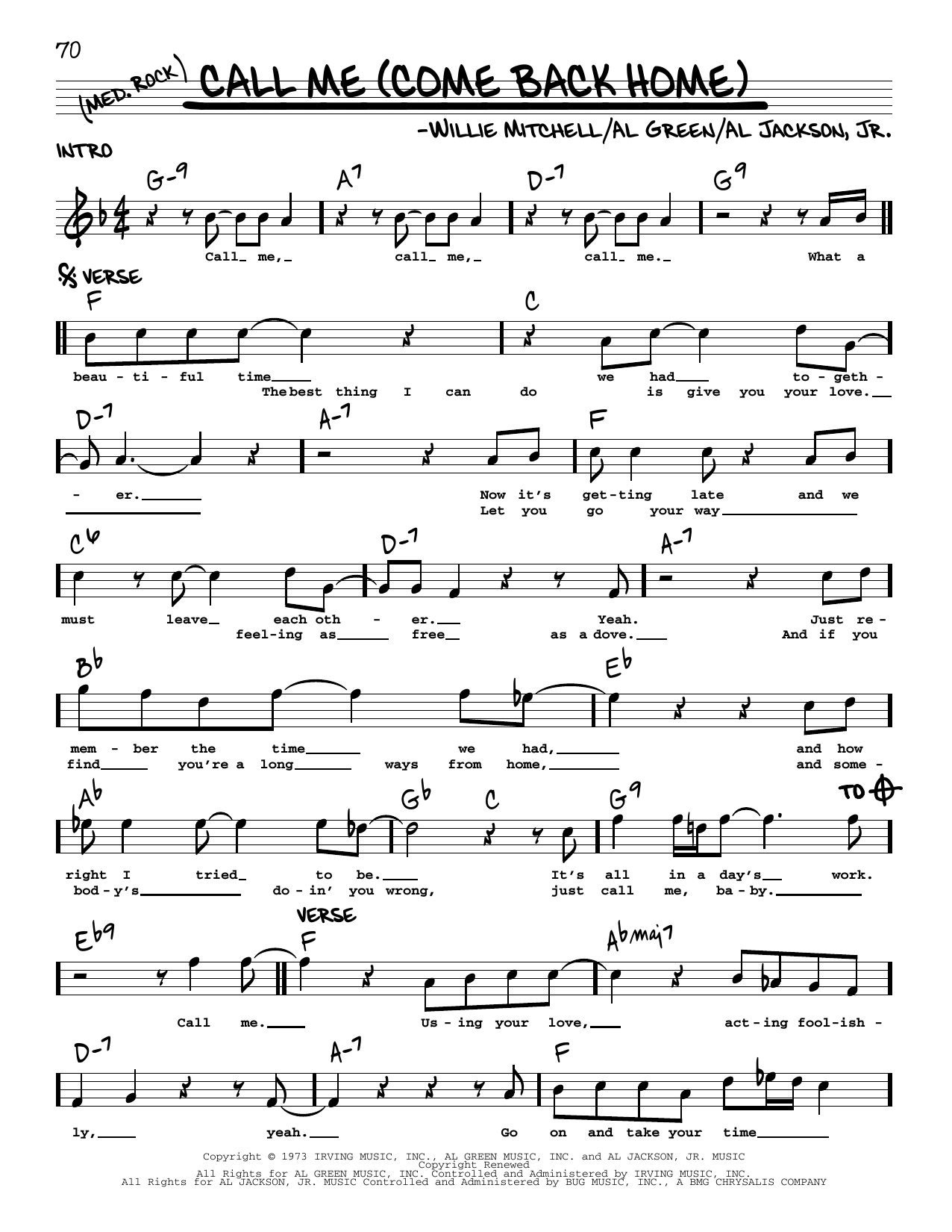 Download Al Green Call Me (Come Back Home) Sheet Music