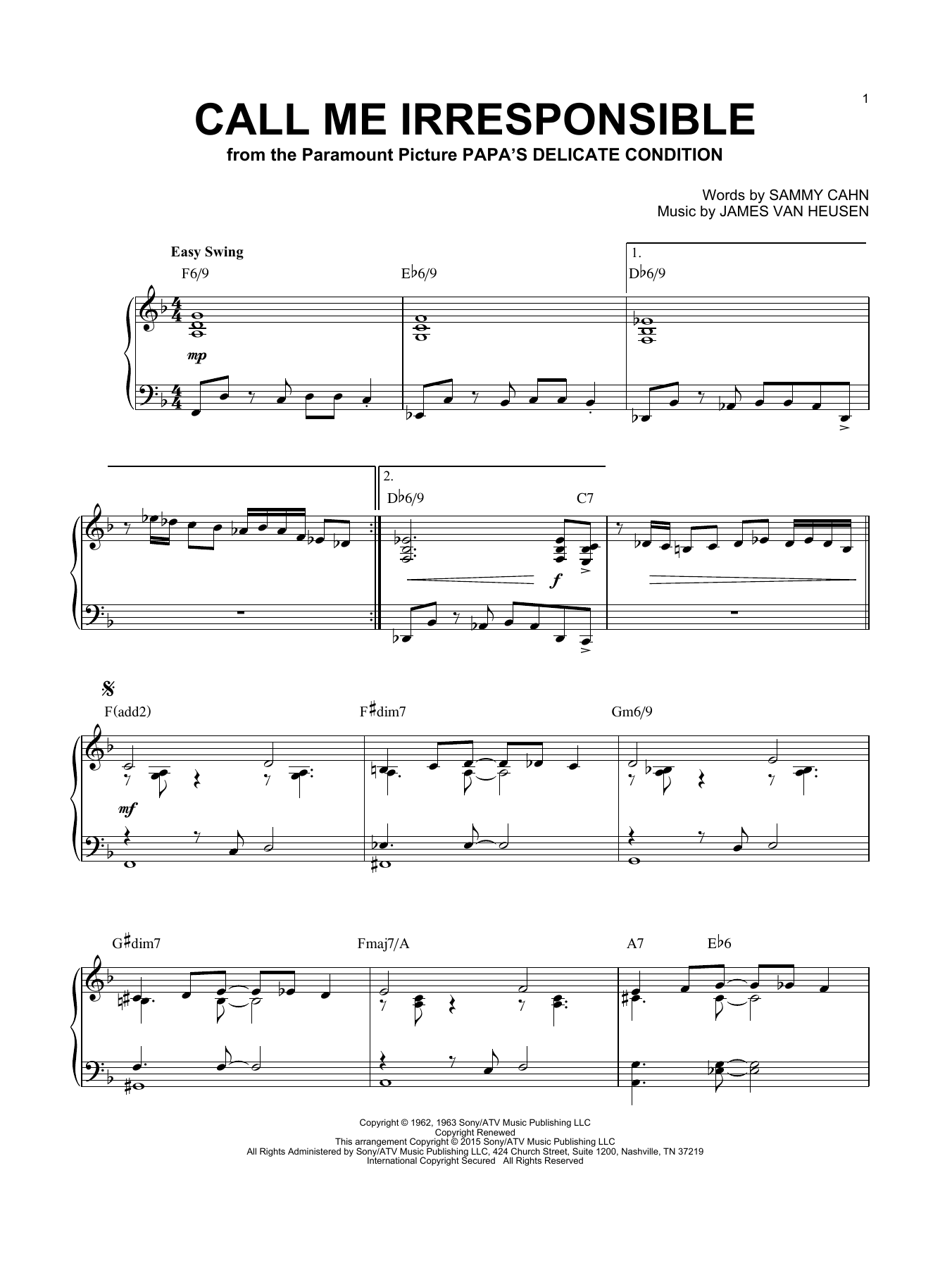Download Frank Sinatra Call Me Irresponsible [Jazz version] (a Sheet Music