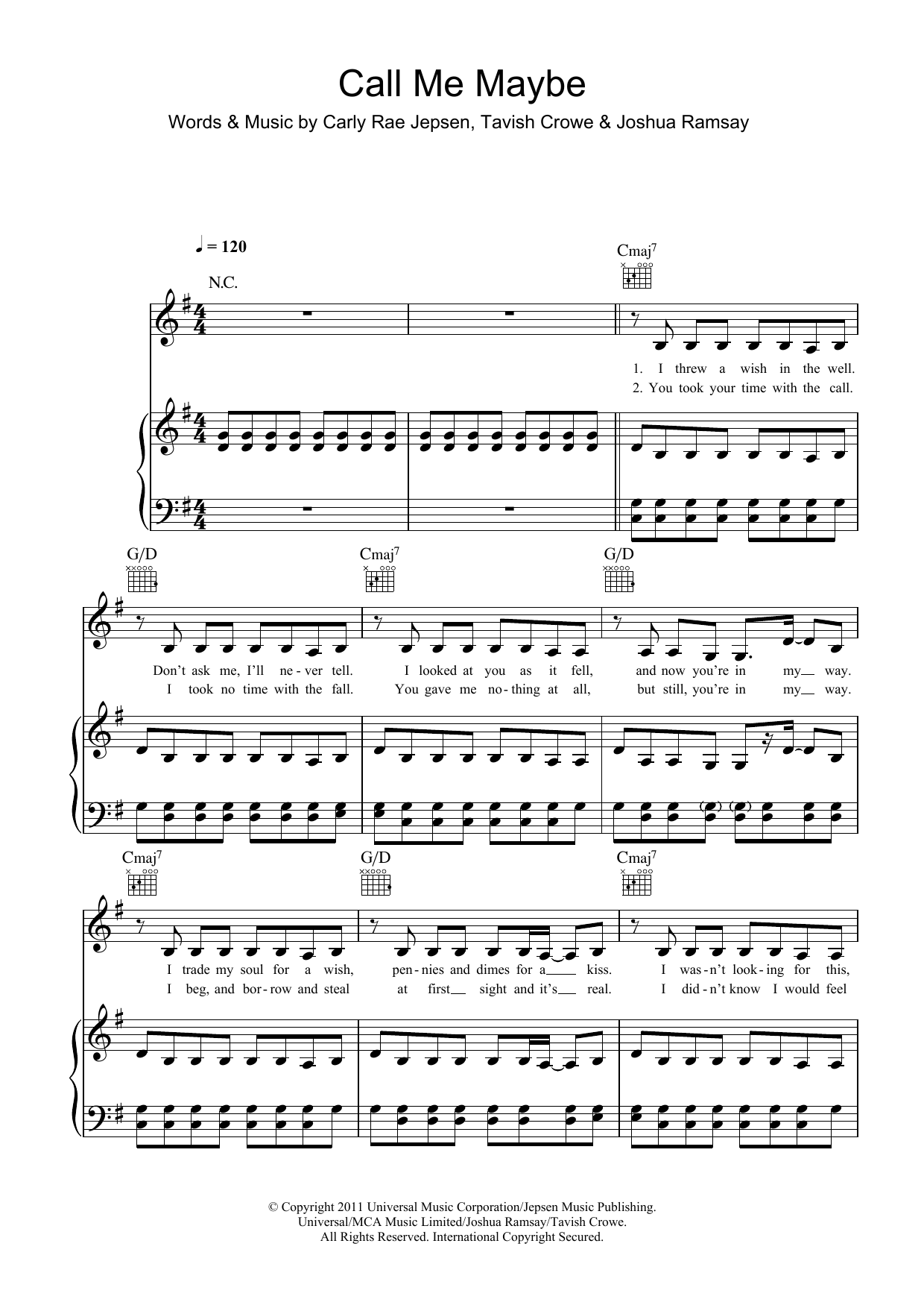 Download Carly Rae Jepsen Call Me Maybe Sheet Music