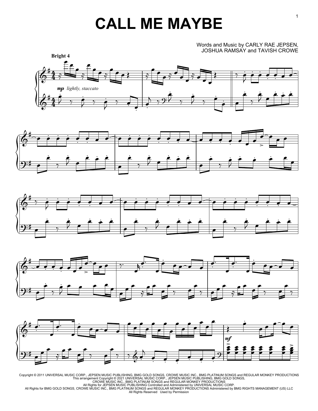 Download Carly Rae Jepsen Call Me Maybe [Classical version] Sheet Music