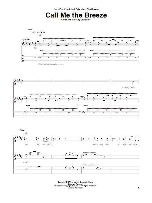 Download Eric Clapton Call Me The Breeze Sheet Music