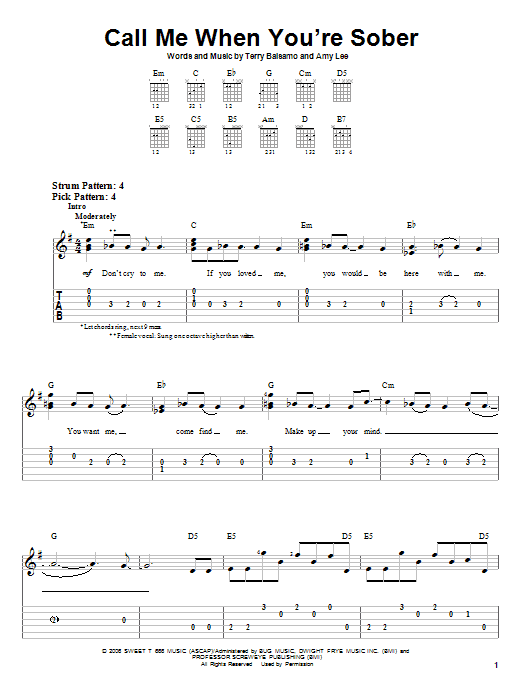 Download Evanescence Call Me When You're Sober Sheet Music