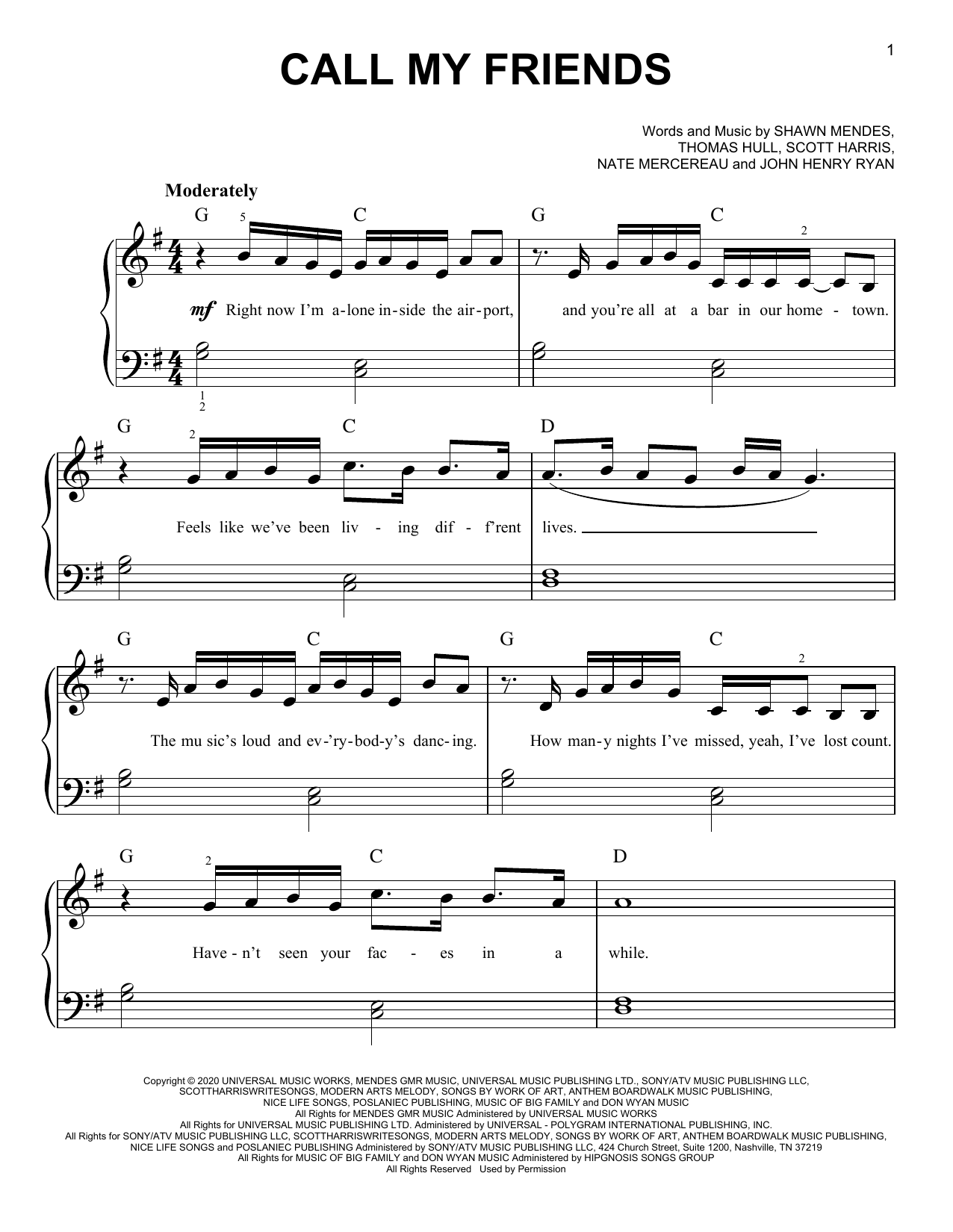 Download Shawn Mendes Call My Friends Sheet Music