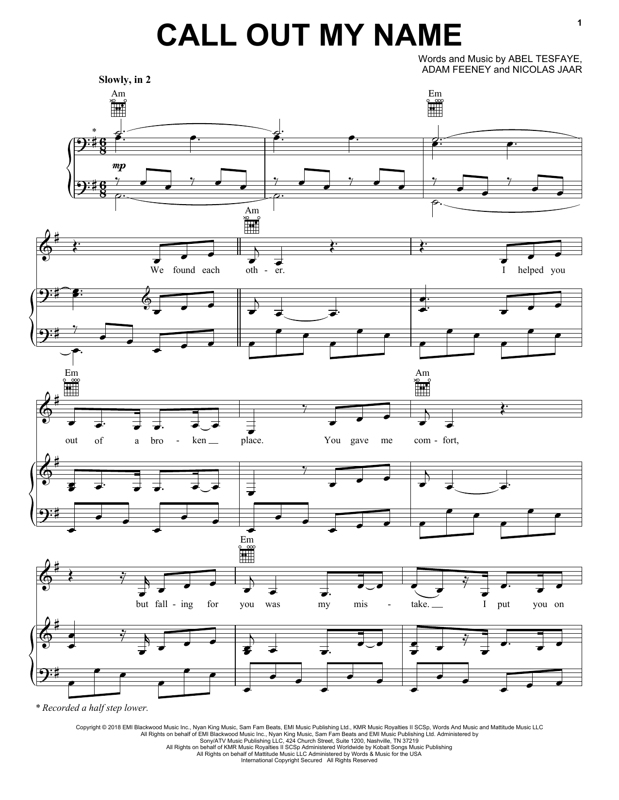 Download The Weeknd Call Out My Name Sheet Music