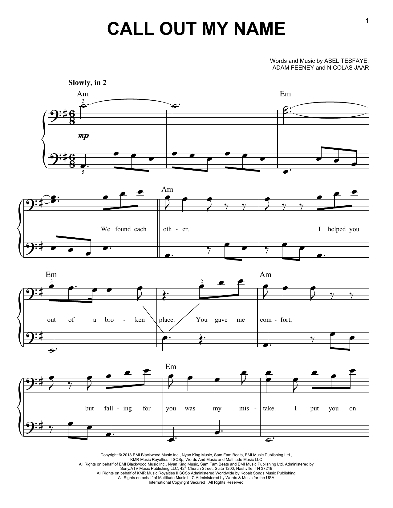 Download The Weeknd Call Out My Name Sheet Music