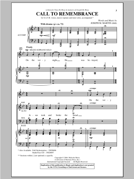 Download Joseph M. Martin Call To Remembrance Sheet Music
