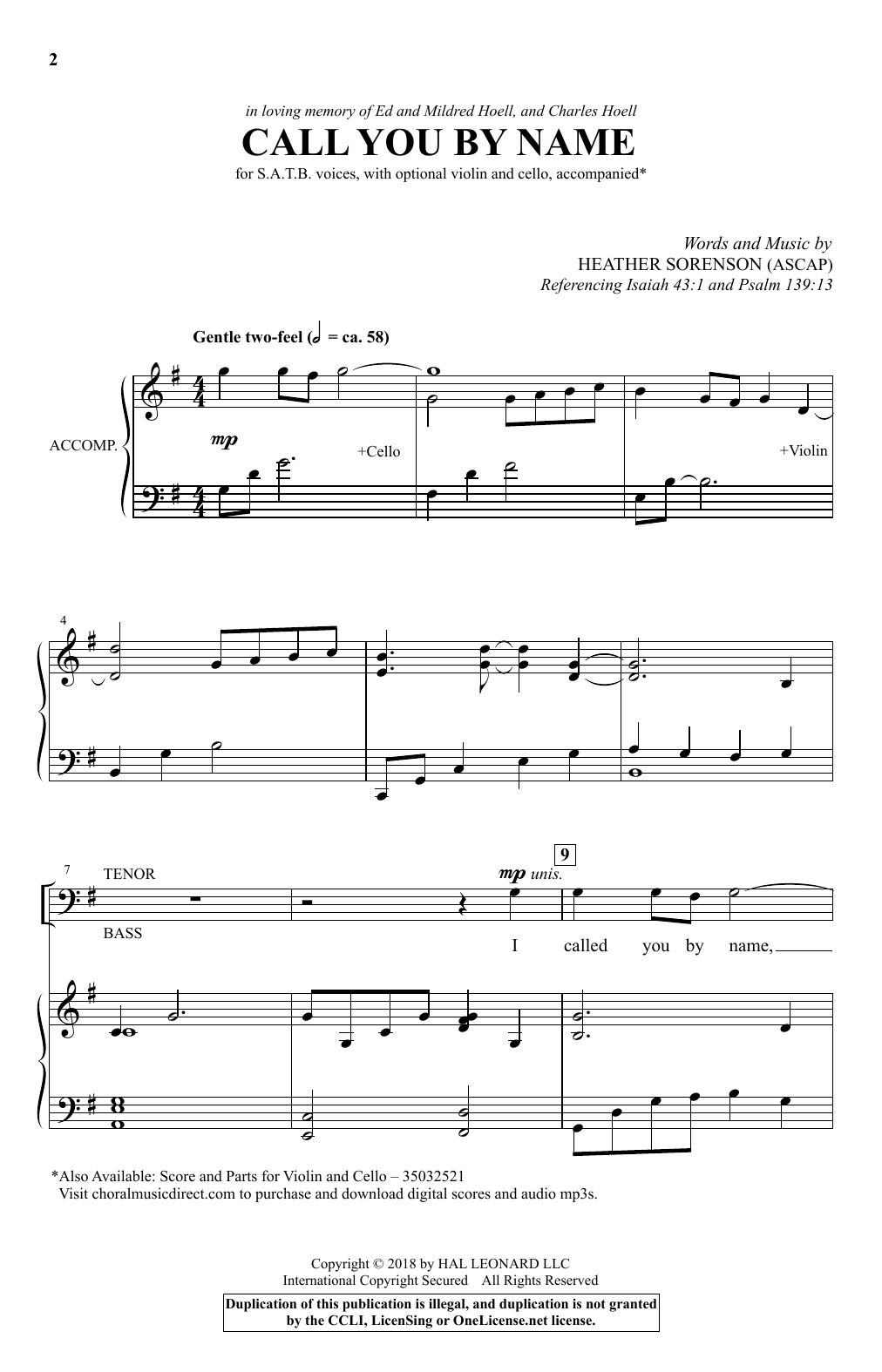 Download Heather Sorenson Call You By Name Sheet Music