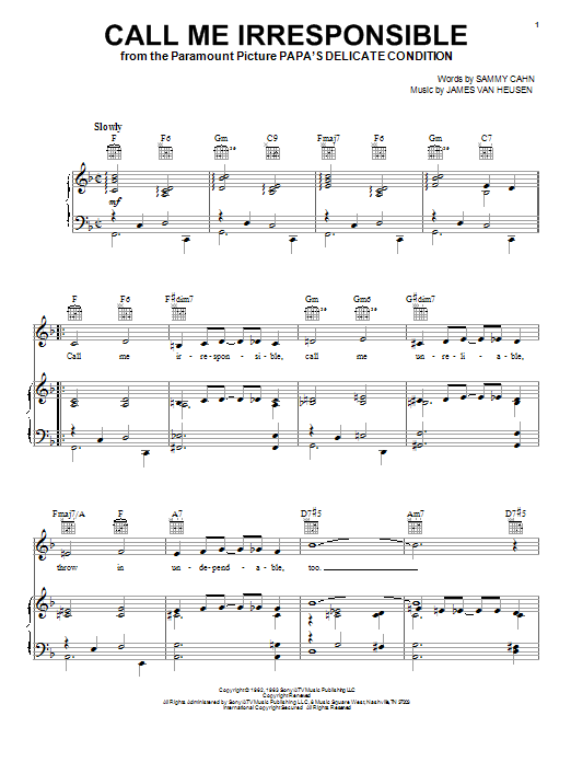 Frank Sinatra Call Me Irresponsible sheet music notes printable PDF score