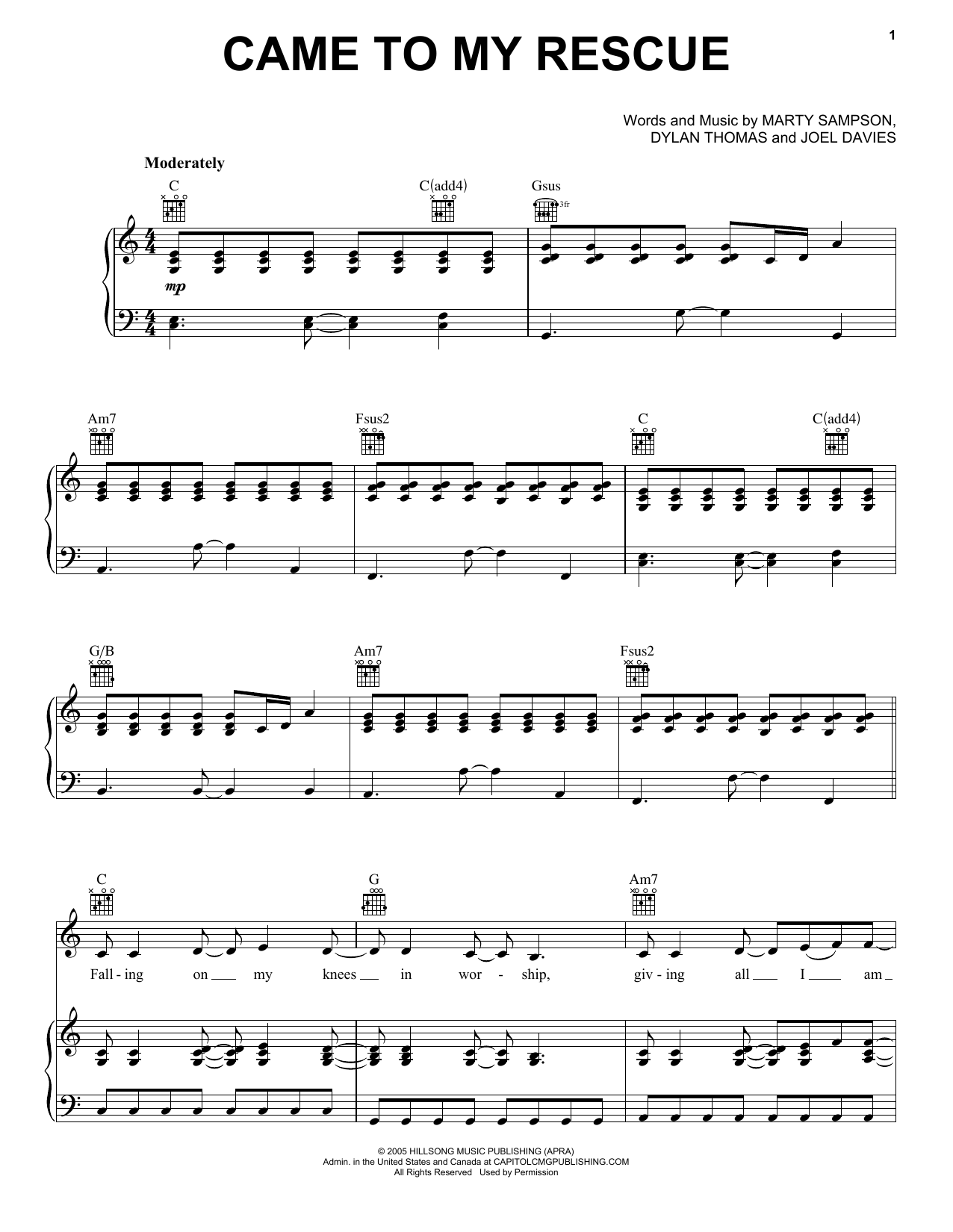 Download Marty Sampson Came To My Rescue Sheet Music