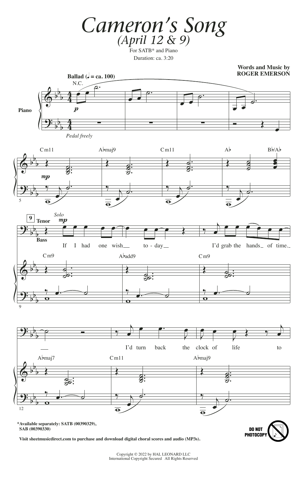 Download Roger Emerson Cameron's Song Sheet Music