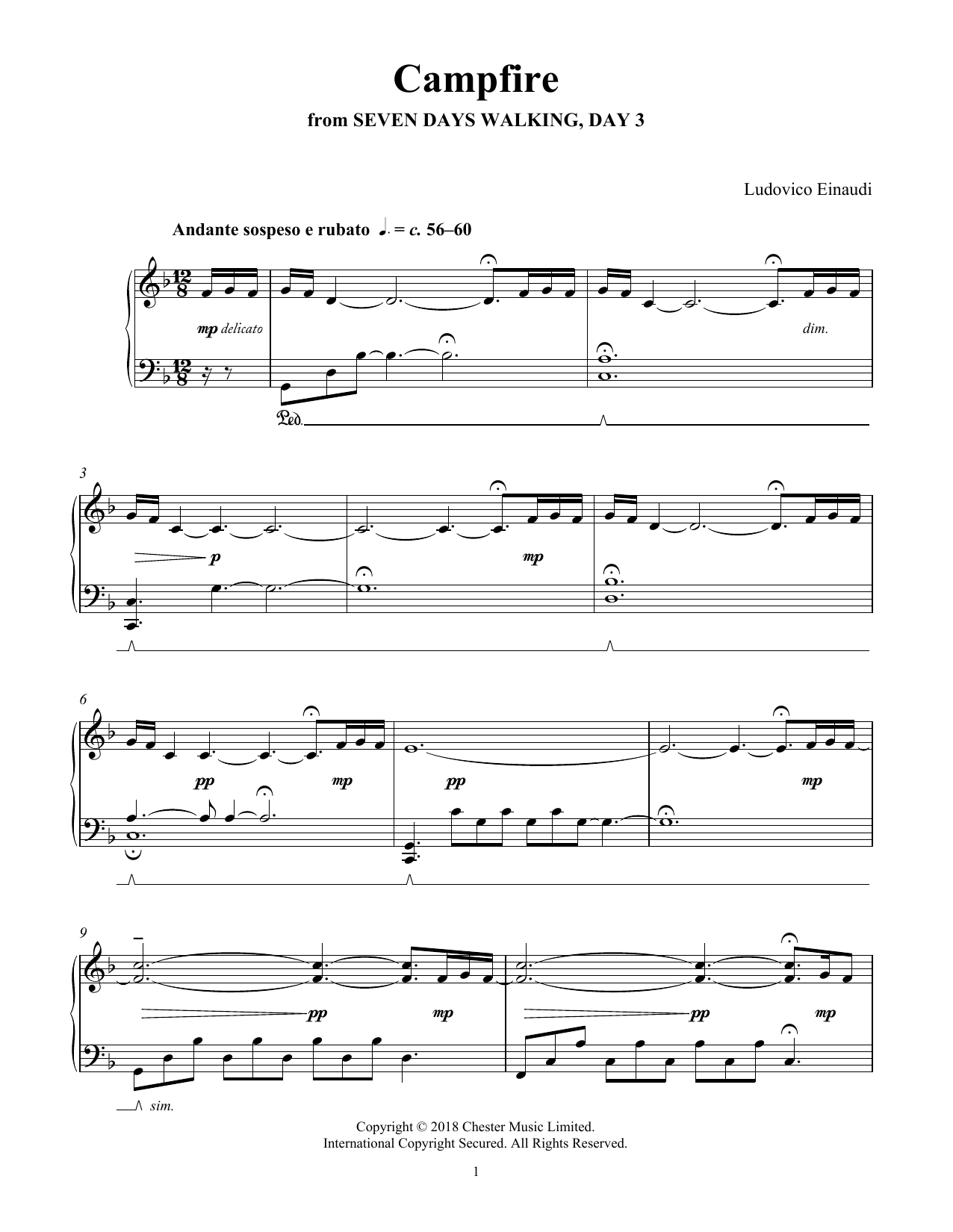 Download Ludovico Einaudi Campfire (from Seven Days Walking: Day Sheet Music
