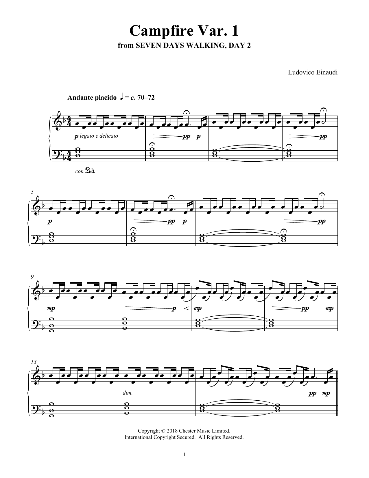 Download Ludovico Einaudi Campfire Var. 1 (from Seven Days Walkin Sheet Music