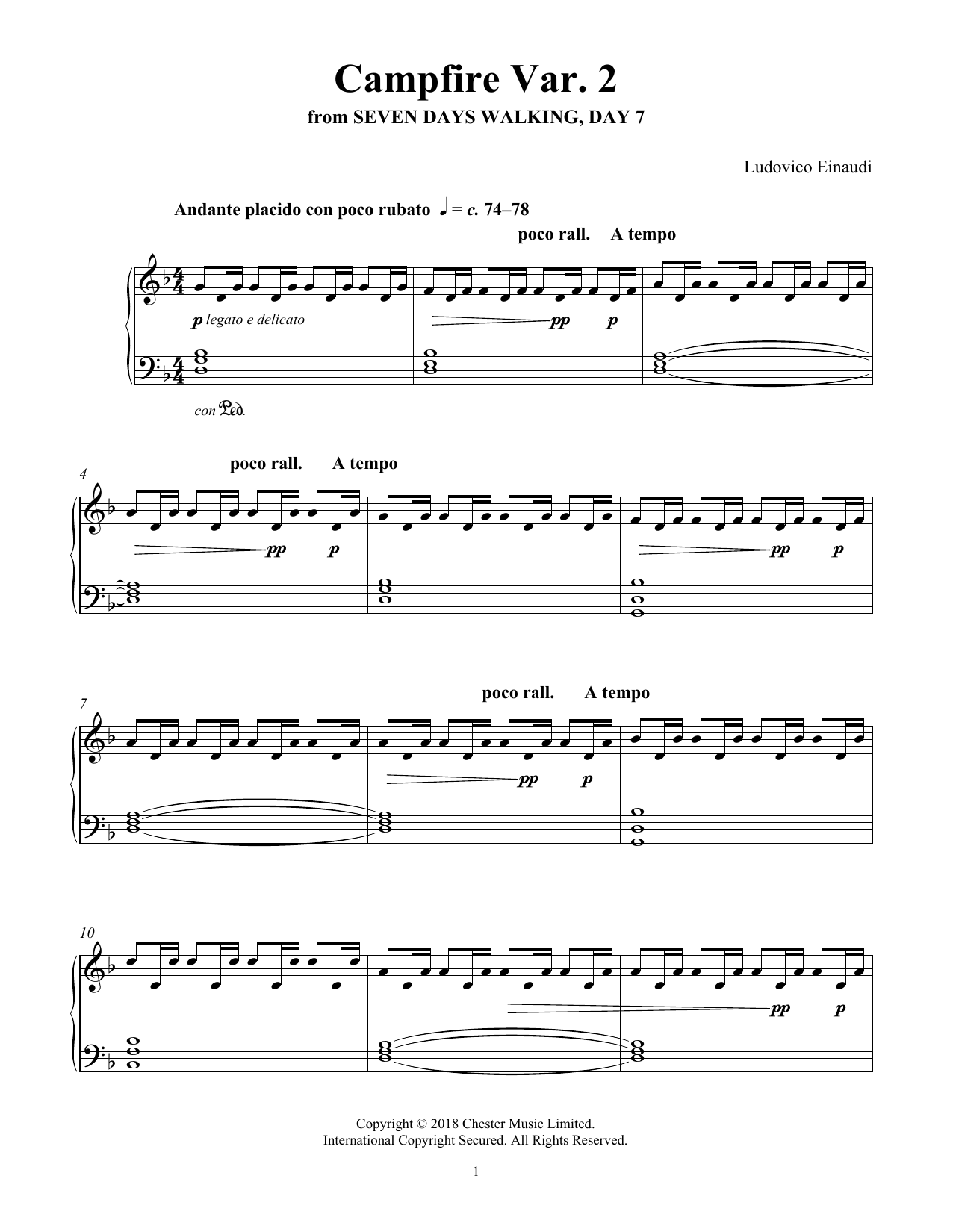 Download Ludovico Einaudi Campfire Var. 2 (from Seven Days Walkin Sheet Music