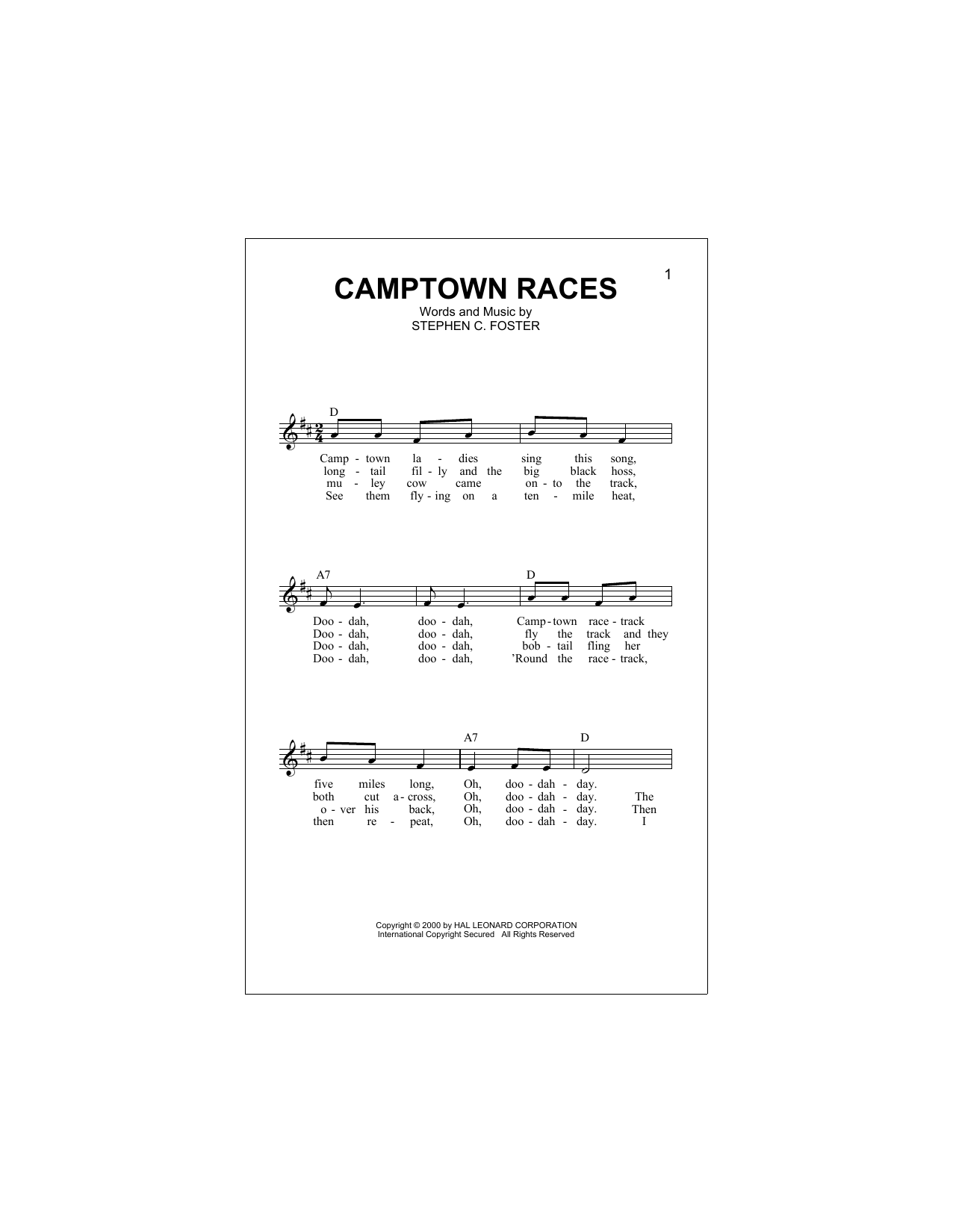 Download Stephen C. Foster Camptown Races Sheet Music