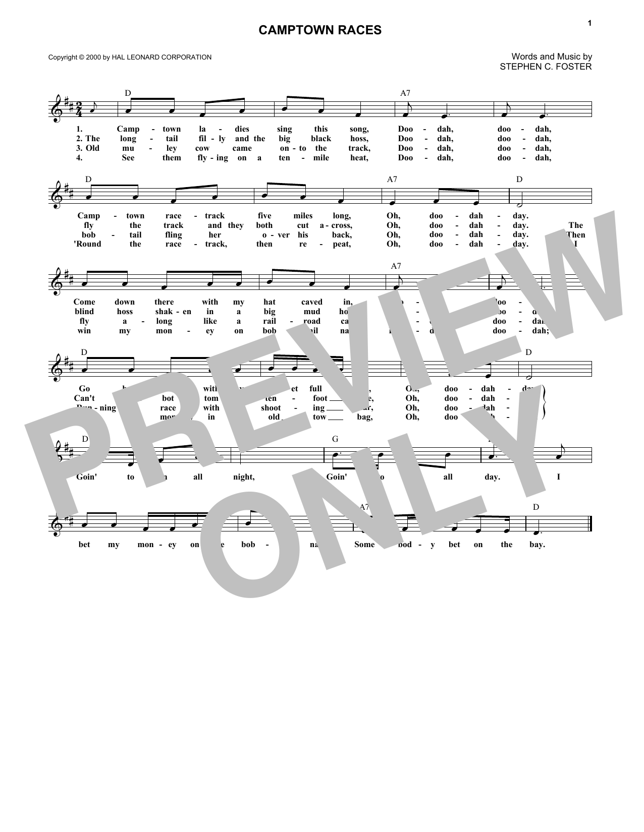 Stephen C. Foster Camptown Races sheet music notes printable PDF score