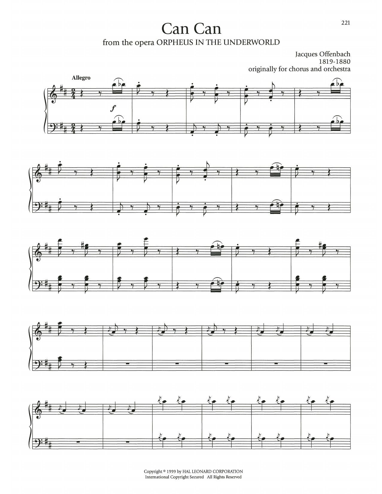Jacques Offenbach Can Can sheet music notes printable PDF score