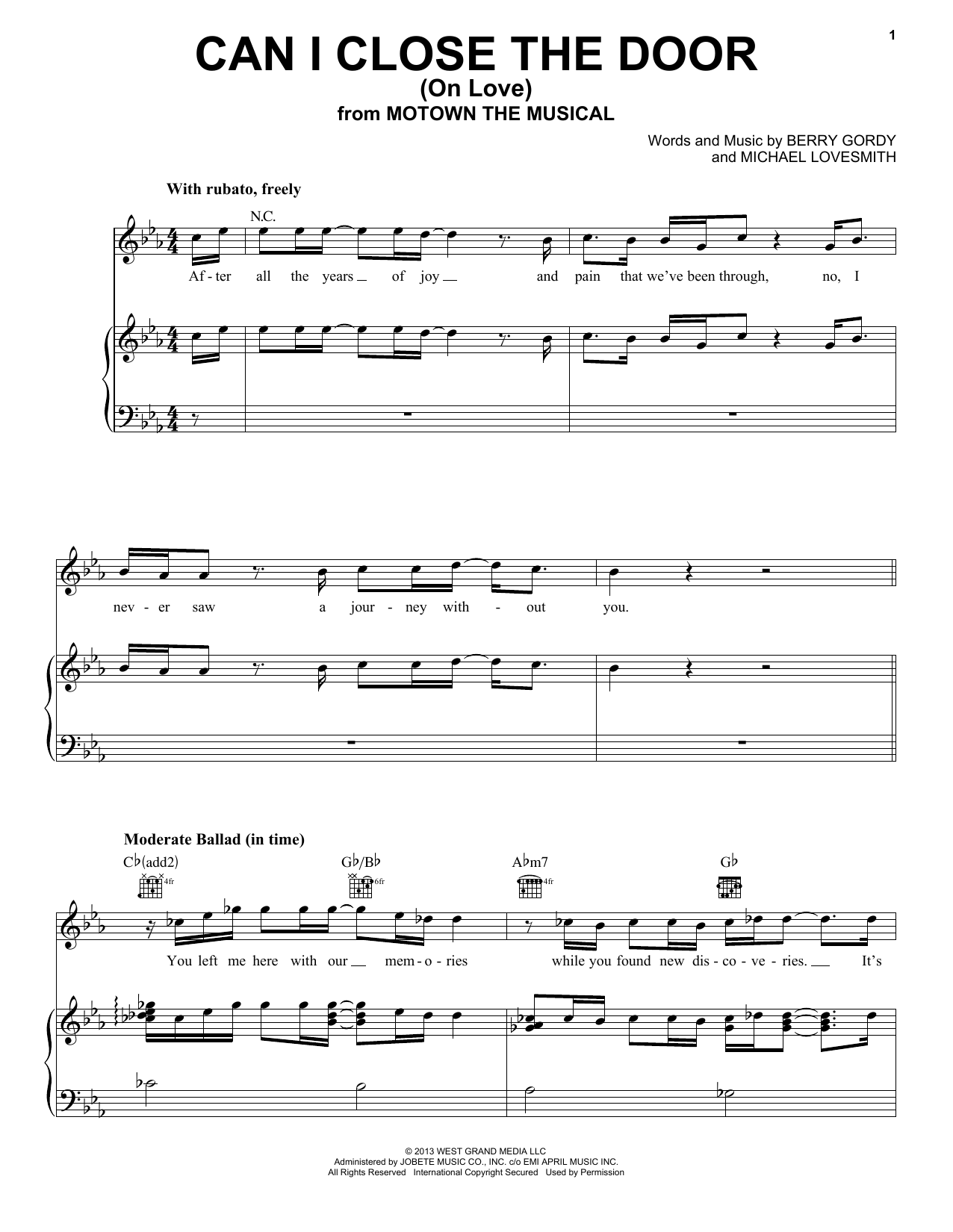 Download Berry Gordy Can I Close The Door (On Love) Sheet Music