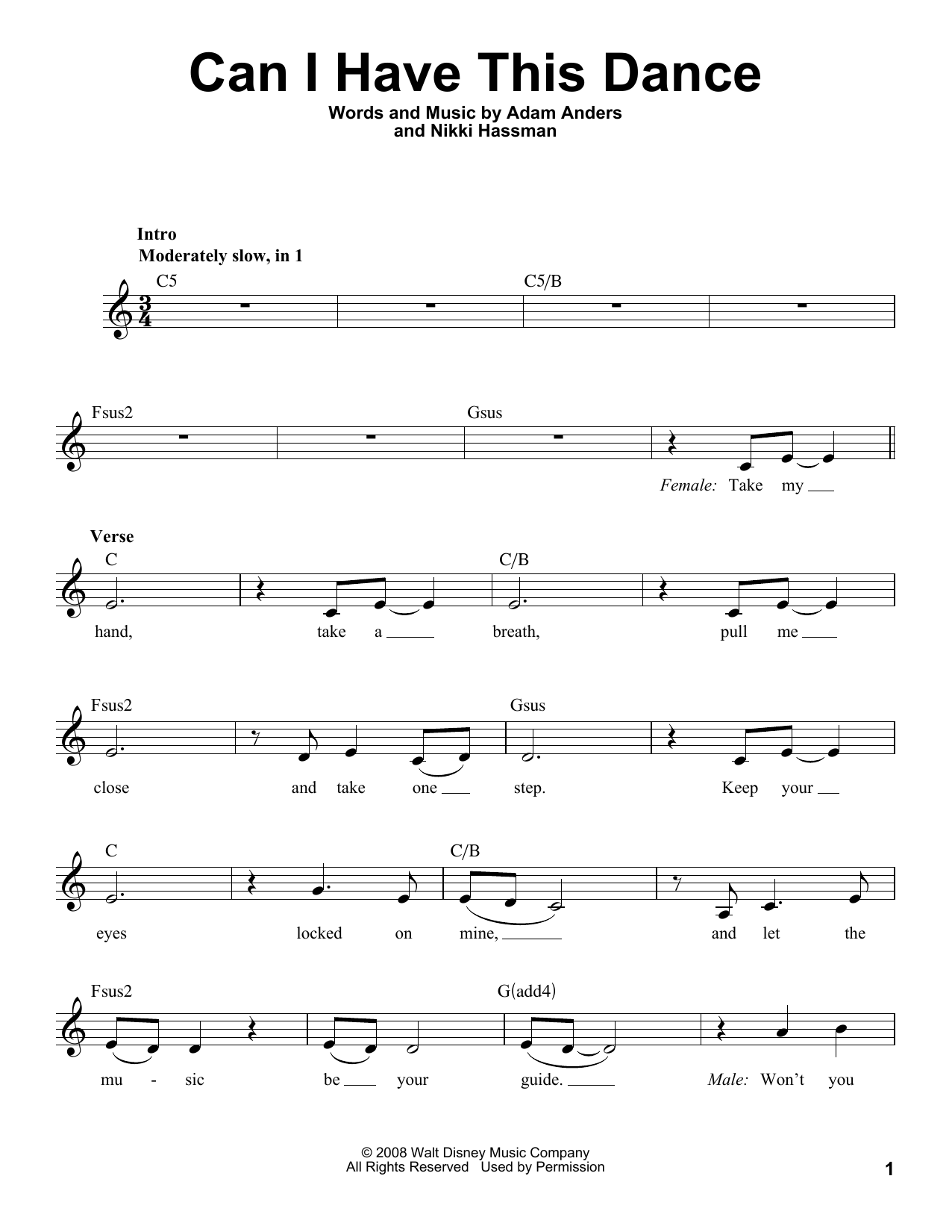 Download Zac Efron & Vanessa Hudgens Can I Have This Dance Sheet Music