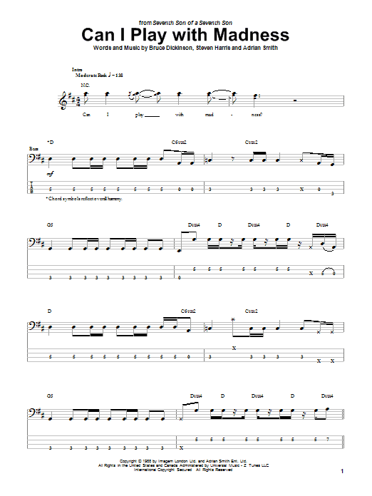 Download Iron Maiden Can I Play With Madness Sheet Music