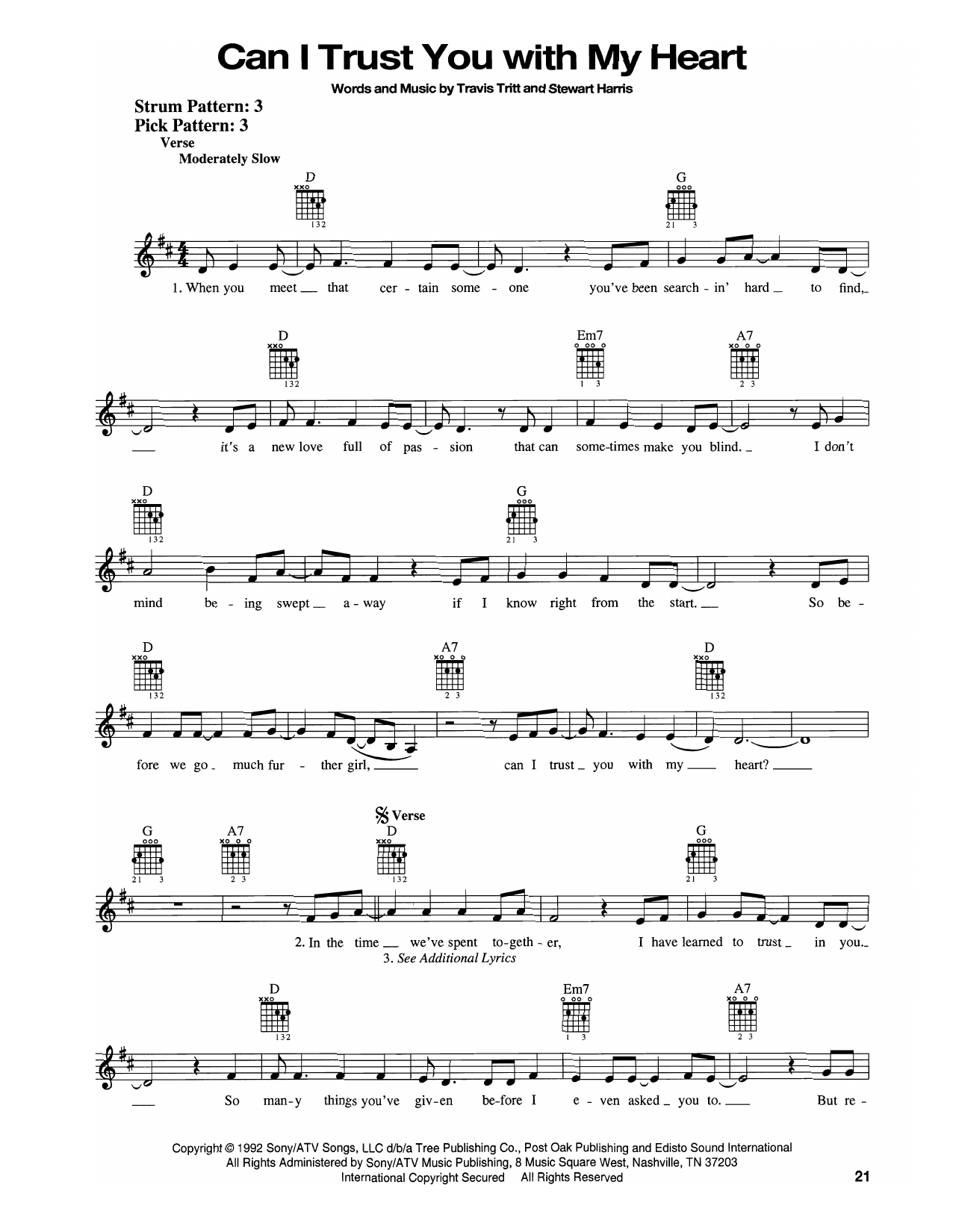 Travis Tritt Can I Trust You With My Heart sheet music notes printable PDF score